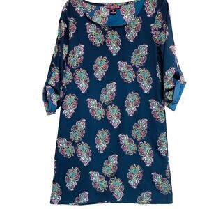 Rock & Roll Cowgirl Paisley Sheath Dress, Blue W/Boho Pattern, Size M Western